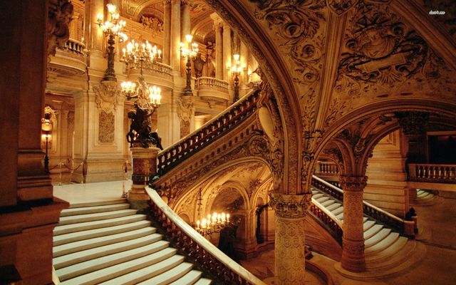 An elegant flight of stairs in an old European castle.