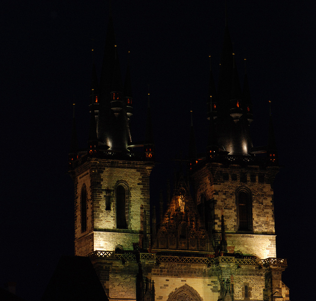 A castle in the blackness of night.