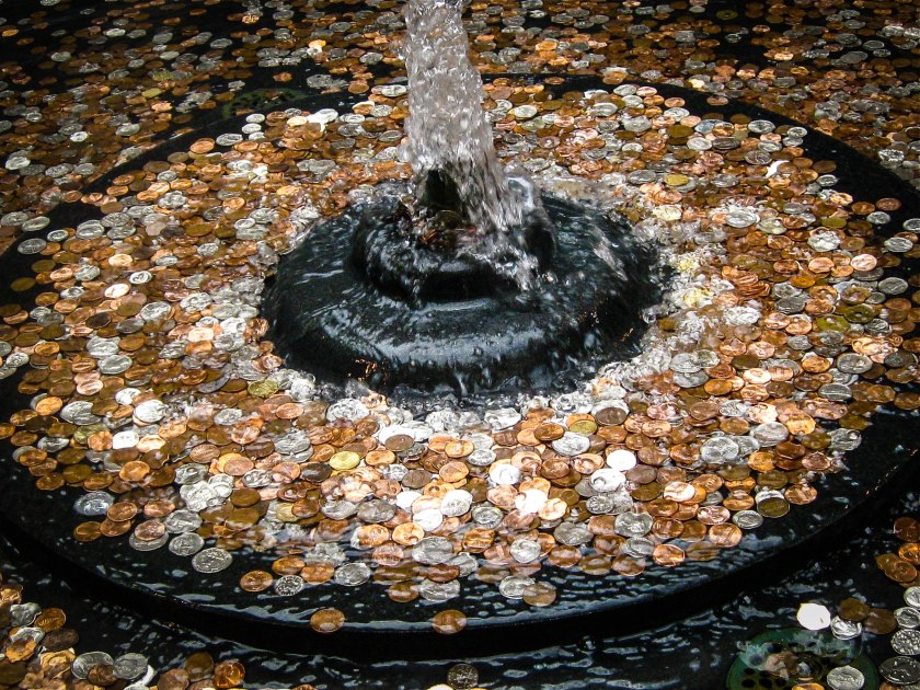 Coins in a fountain.